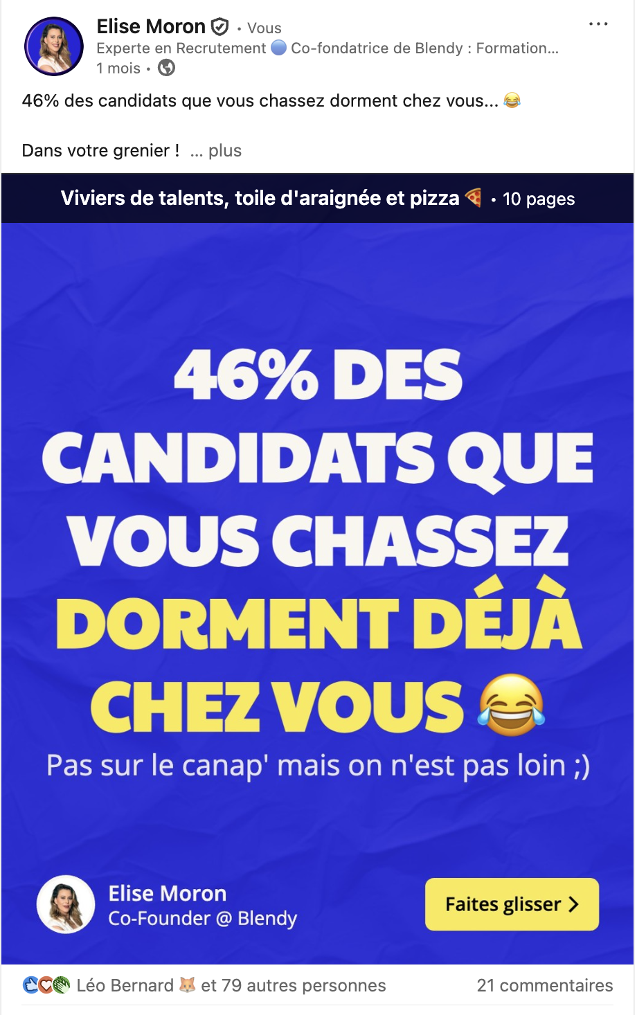 Post LinkedIn Élise — 46% des candidats