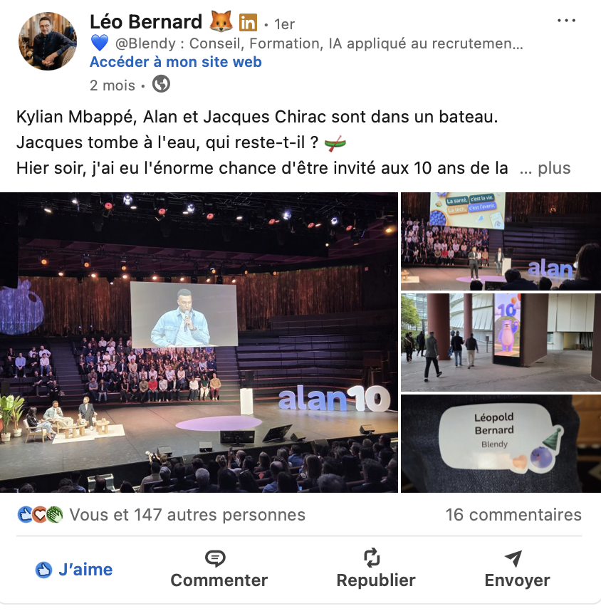 Post LinkedIn Léo — Alan 10 ans