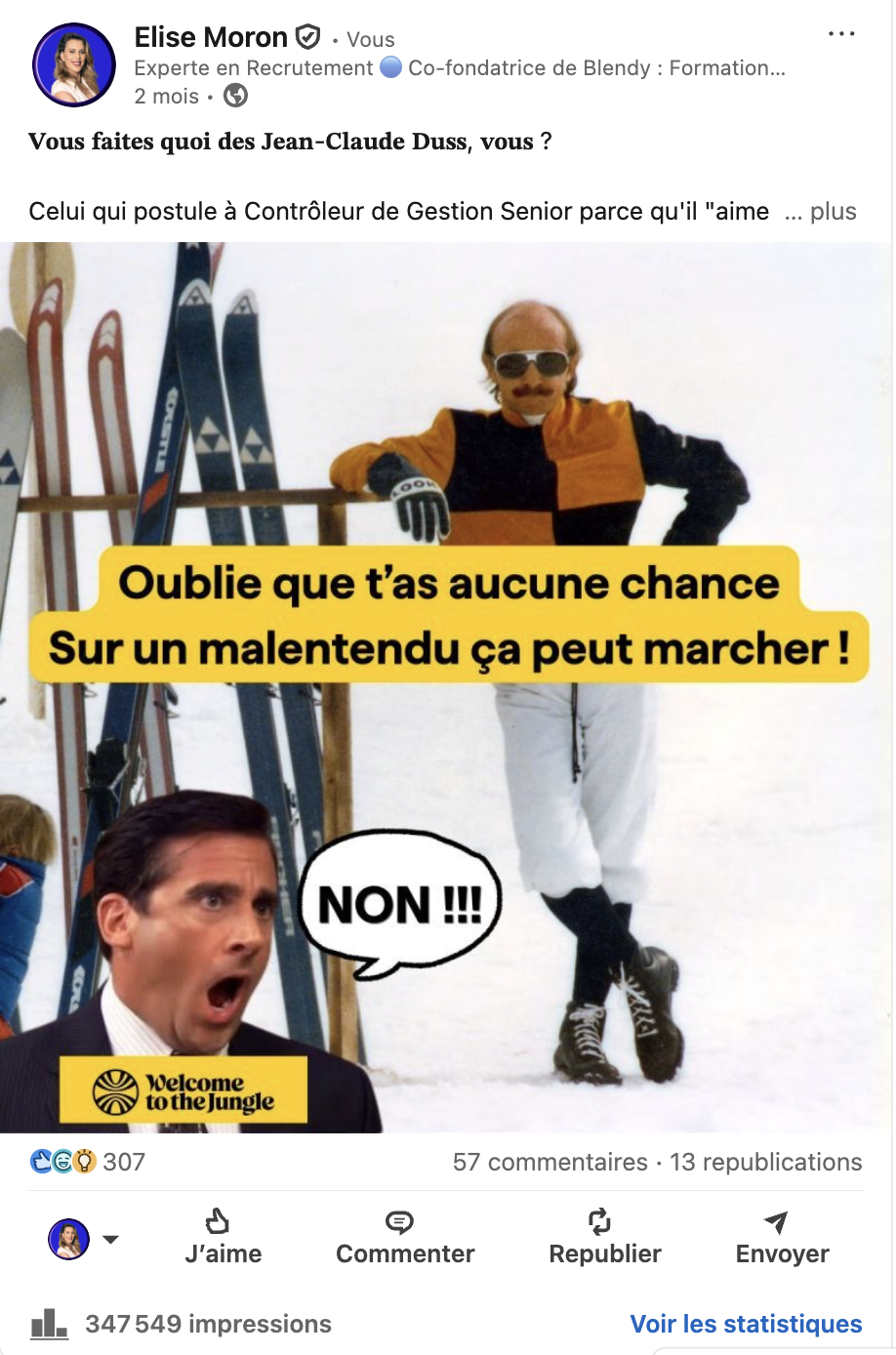 Post LinkedIn Élise — Jean-Claude Duss